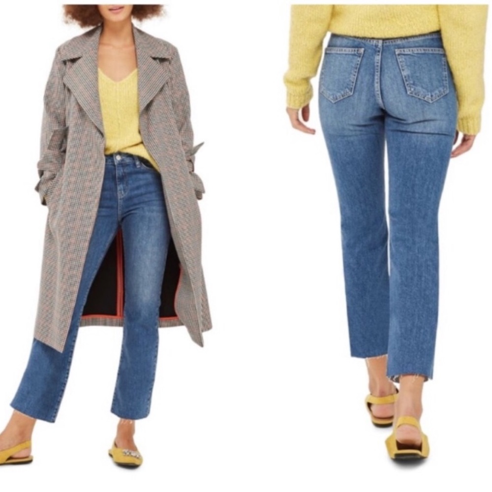 TOPSHOP Dree high rise frayed raw hem ankle jeans